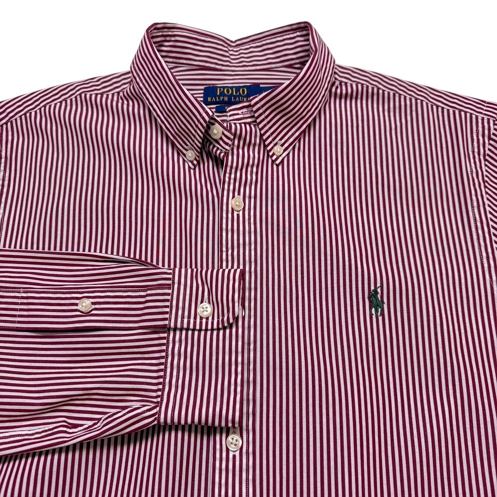 Polo by Ralph Lauren Burgundy and White Striped Button-Down Shirt